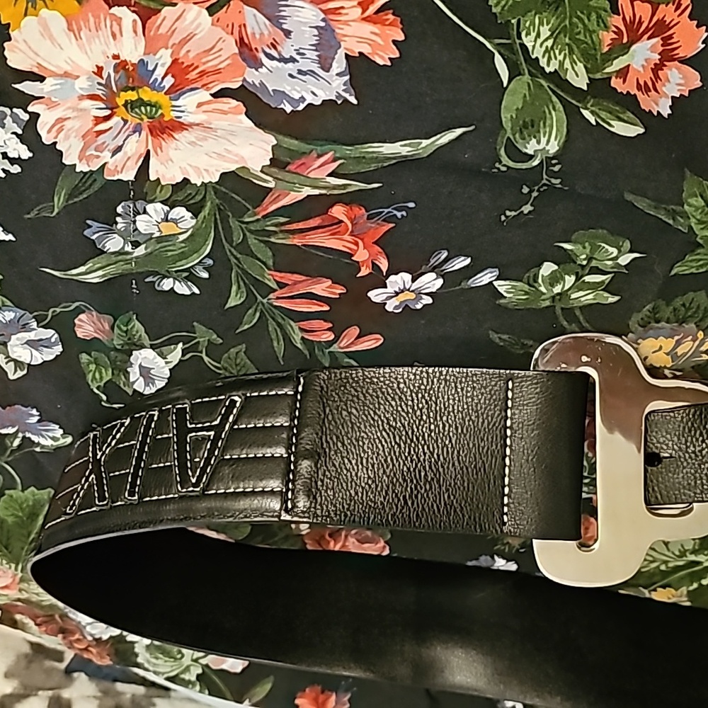 Armani exchange black leather logo wide belt